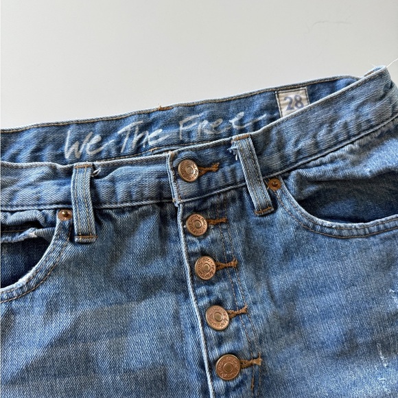 Free People-We the Free-High Rise-Distressed-Button Fly-Jeans-Denim-Crop-Sz 28 - Picture 4 of 9